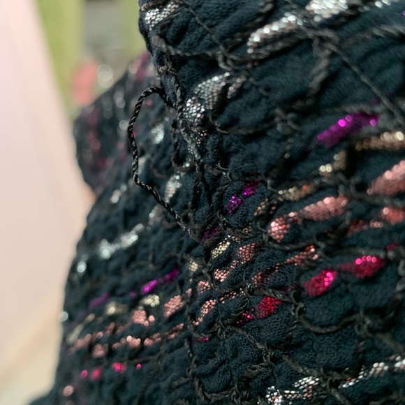 Farm Rio Lurex Stripes Mini Dress size L metallic thread festive - Picture 14 of 16